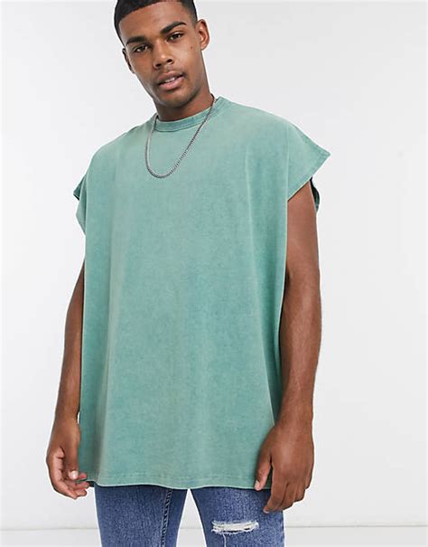 Asos Design Extreme Oversized Sleeveless T Shirt In Heavyweight Green