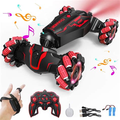 Loozix Upgraded Hand Gesture Sensing Rc Stunt Car With Lights Music Spray Fog Steam