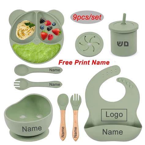 Silicone Ot Rio Bowl Plate Cup Bibs Colher Garfo Conjuntos Nome