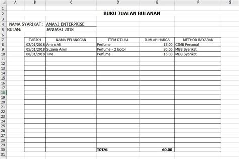 merekod jualan tunai