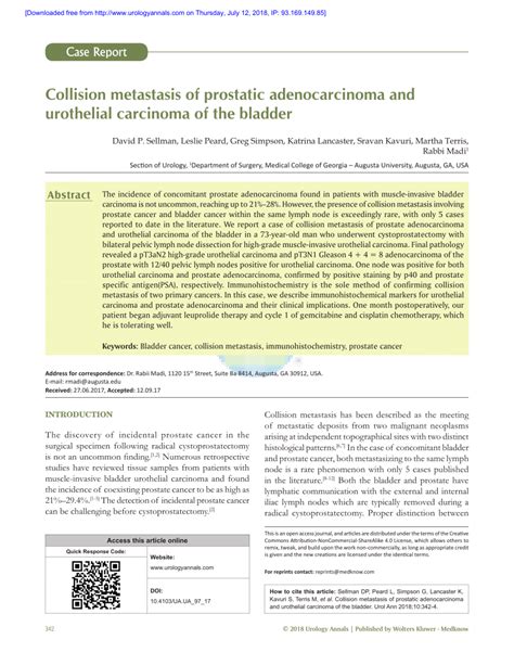 Pdf Collision Metastasis Of Prostatic Adenocarcinoma And Urothelial