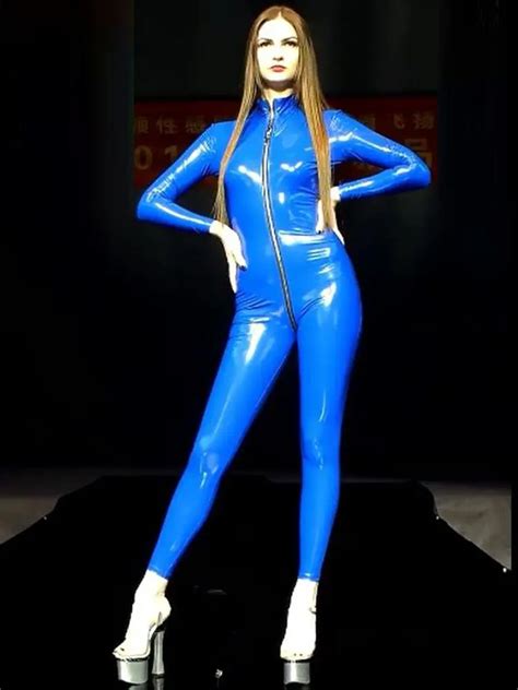 Wet Look Pvc Catsuit Shiny Pu Leather Cosplay Leotard Jumpsuit Two Way