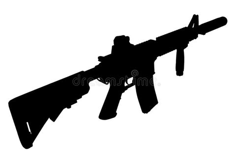 M With Suppressor Special Forces Rifle Silhouette Stock Illustration