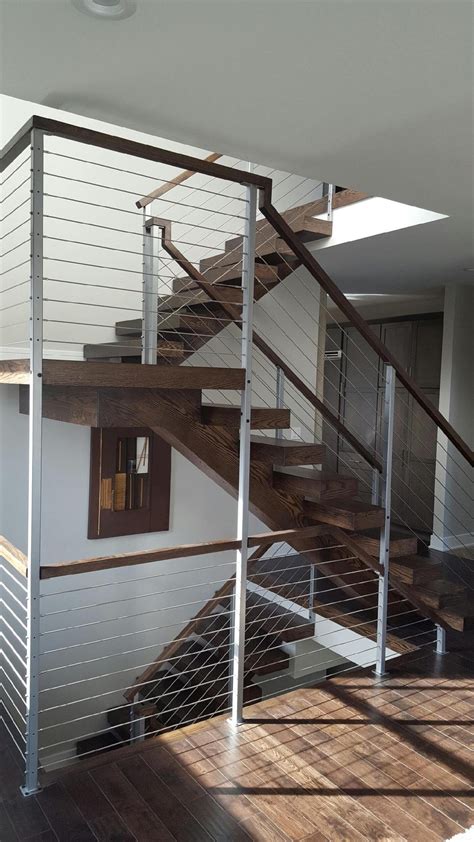 Open Risers Stairs With Wire Cable Railing Hl Stairs Custom