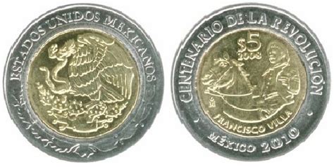 5 pesos Centenário da Revolução Francisco Villa 2008 México Foronum