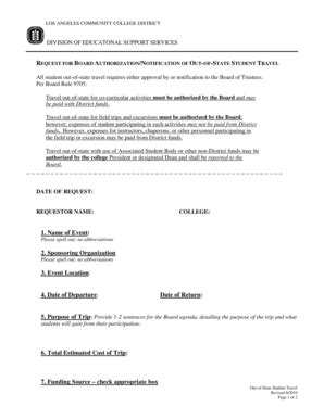 Fillable Online Laccd Out Of State Student Travel Form Laccd Fax