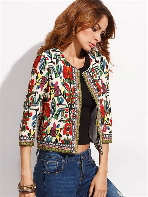 O Newe Vintage Women Embroidery Patchwork Printed Short Jacket