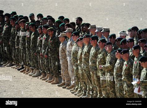 British And Afghan Troops Standing Side By Side At Camp Shorabak