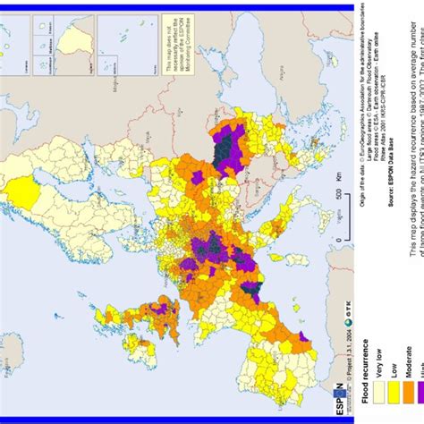 Map of flood recurrence in Europe. Source: Schmidt-Thomé, Kallio 2006 ...