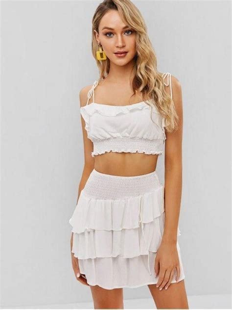 Smocked Cami Top And Layered Skirt Set Layered Skirt Fashion Cami Tops