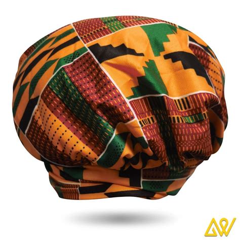 Premium African Print Head Wrap Yellow Green Kente