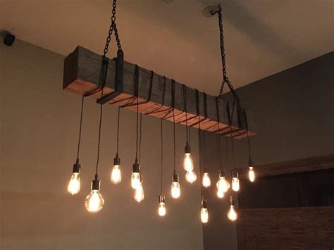 Wood Beam Light Fixture W Edison Bulbs And Hanging Brackets Etsy