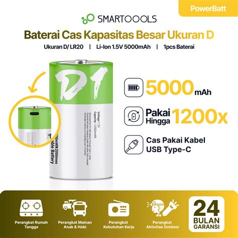 Baterai Cas Isi Ulang Smartoools Powerbatt Ukuran D Voltase V Dengan