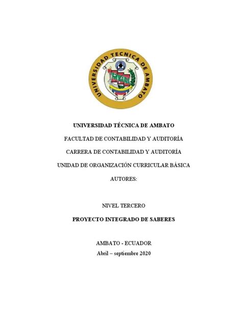 Proyecto Integrador Contabilidad Y Auditor A Hacia La Excelencia