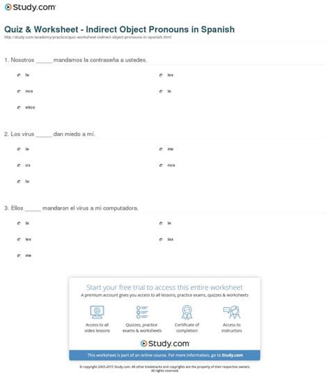 Indirect Object Pronouns Spanish Practice Worksheet