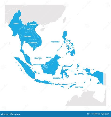 Región De Asia Sudoriental Mapa De Países En Asia Del Sudeste Ilustración Del Vector Ilustración