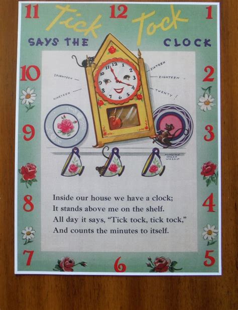 Vintage 1940's Tick Tock Clock Print Vintage