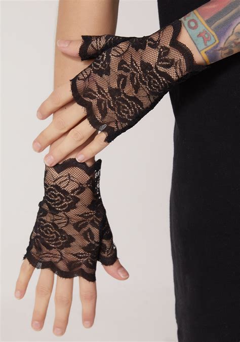 Black Lace Fingerless Gloves Dolls Kill