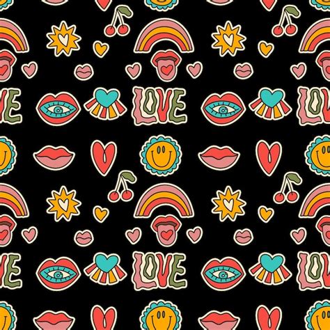 Premium Vector 70s 80s Groovy Retro Seamless Vector Pattern