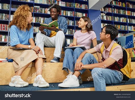 Full Length Shot Multiethnic Students Studying Stock Photo 2193076293