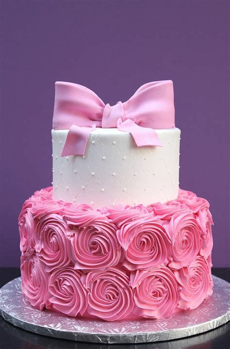 Soft Pink Rosettes And Bow Tiered Cakes Birthday Cake Girls Cake