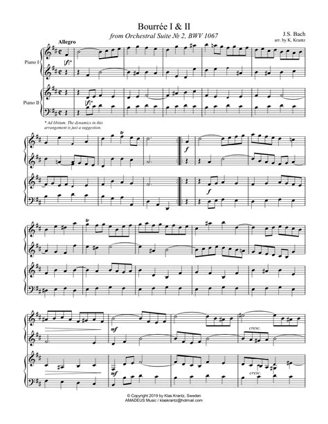 Bourree Suite Bwv For Piano Duet Pianos Arr K Krantz