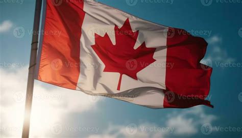 Canadian Flag Waving In The Bright Wind Generated By Ai Stock