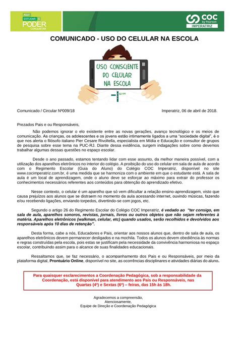 Pdf Comunicado Uso Do Celular Na Escola Comunicado Uso Do