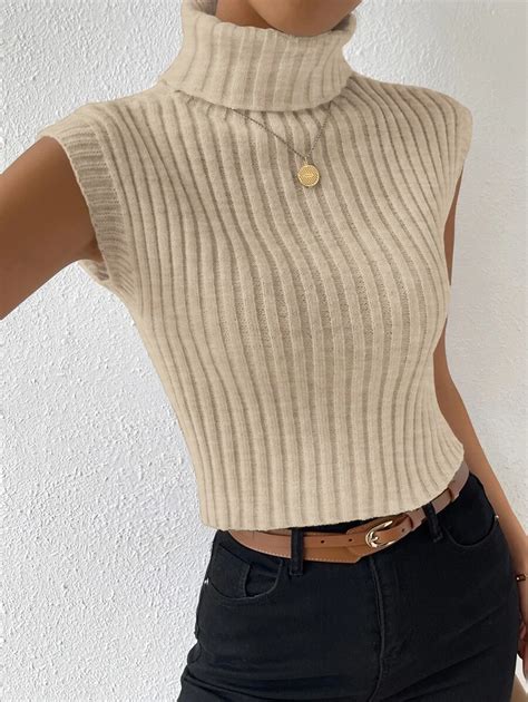 Shein Essnce Turtleneck Ribbed Knit Top Shein Usa