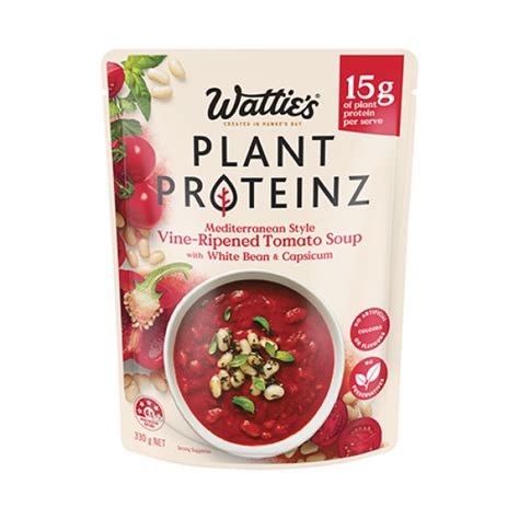 Wattie S Plant Proteinz Mediterranean Style Vine Ripened Tomato Soup