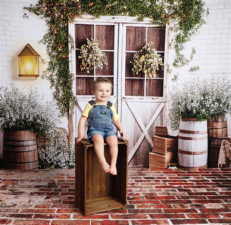 Rustic Brown Barn Doors Photography Backdrop Flowers Floral Hanging