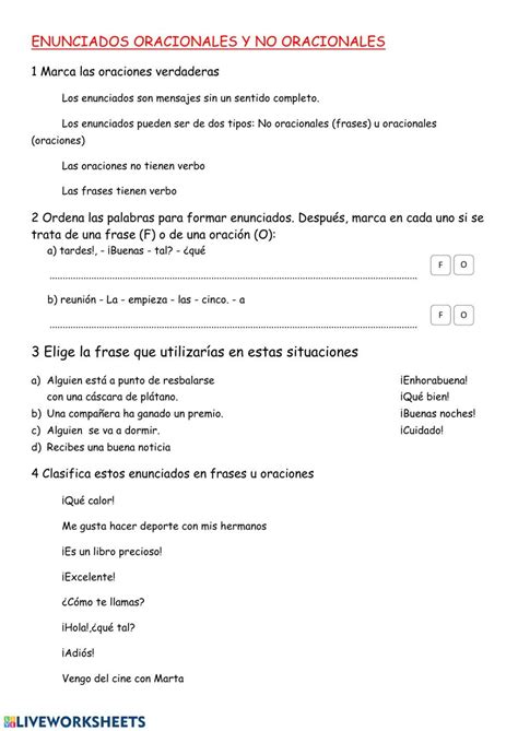 Ejercicio De Enunciados Oracionales Y No Oracinales En 2021 Comprensión Lectora Ejercicios