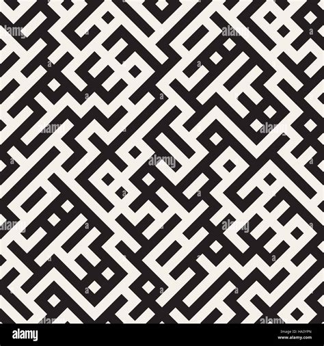 Vector Seamless Black And White Irregular Maze Grid Geometric Pattern