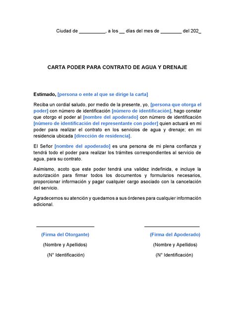 Carta Poder Para Contrato De Agua Y Drenaje En Word Y Pdf