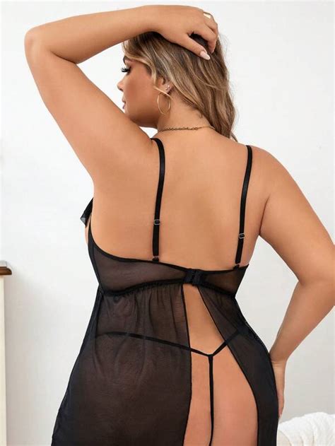 Vestido De Lencería Sexy Con Malla Transparente En Tallas Grandes Y