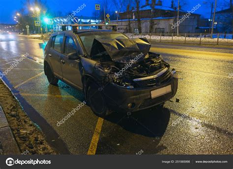 Car Broken Hood Accident Evening Street – Stock Editorial Photo © sergpavl #251565998