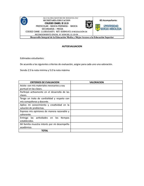 Formato DE Autoevaluacion 23 ALCALDIA MAYOR DE BOGOTA D SECRETARÍA