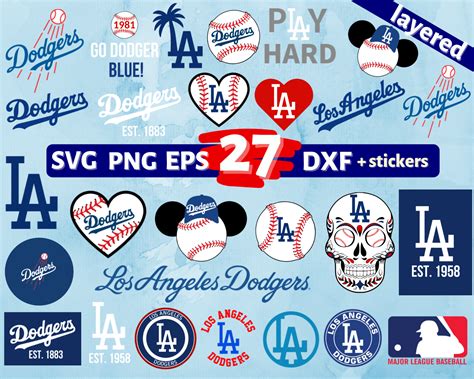 the los angeles dodgers baseball team stickers are shown in various colors and sizes, including blue