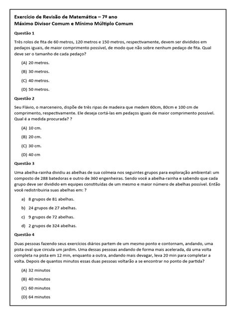 Maximo Divisor Comum E Minimo Divisor Comum - Máximo-Divisor-Comum-e-Mínimo-Múltiplo-Comum Gabarito | PDF | Abelhas ...