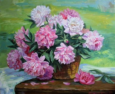 Original oil paint Oil painting flowers Bouquet white pink