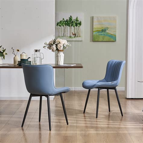 Younuoke Blue Dining Chairs Set Of Upholstered Mid Century Modern