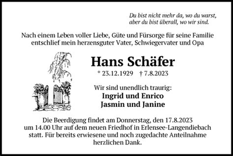 Traueranzeigen von Hans Schäfer trauer op online de