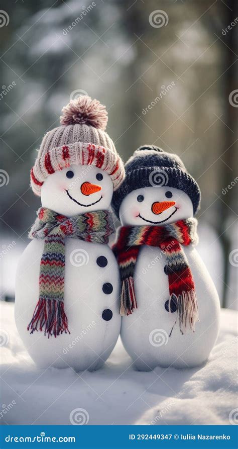 Snowmen In A Hat And Scarf AI Generated Stock Illustration