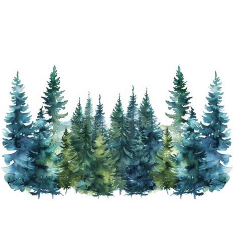 A Row Of Pine Trees In Watercolor Stock Illustration Illustration Of