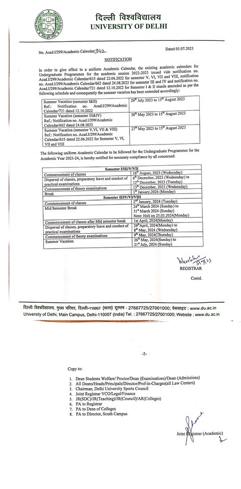 Delhi University Academic Calendar 2023-24 releases, DU UG classes to commence from Aug 16 ...