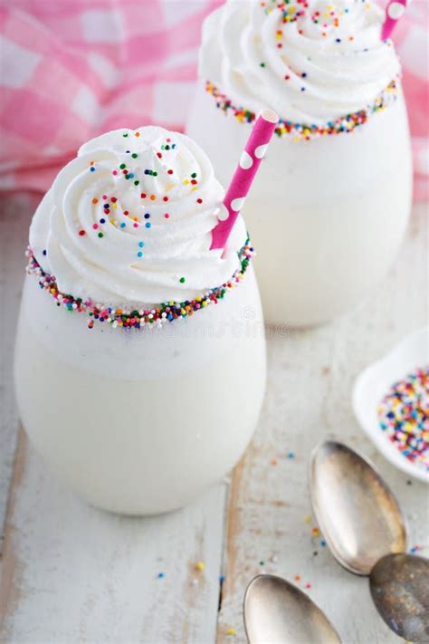 Vanilla Milkshake With Whipped Cream And Sprinkles Stock Image Image