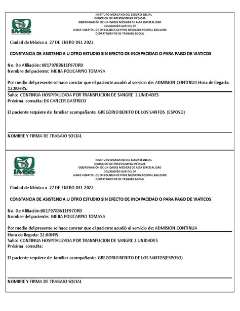 Constancia DE Asistencia - INSTITUTO MEXICANO DEL SEGURO SOCIAL