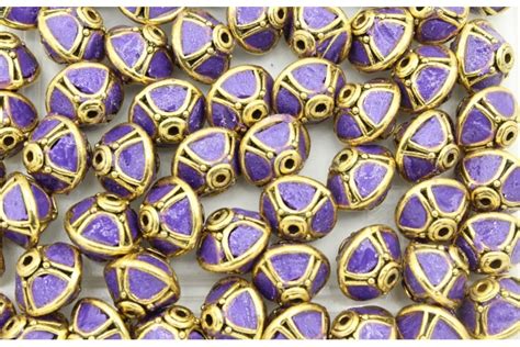 Flat Bicone Shape 14 X 12mm Antique Gold Purple Bead Trimming