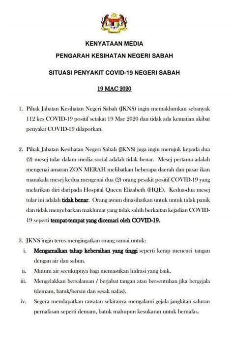 Jabatan Penerangan Sabah On Twitter Makluman Kenyataan Media