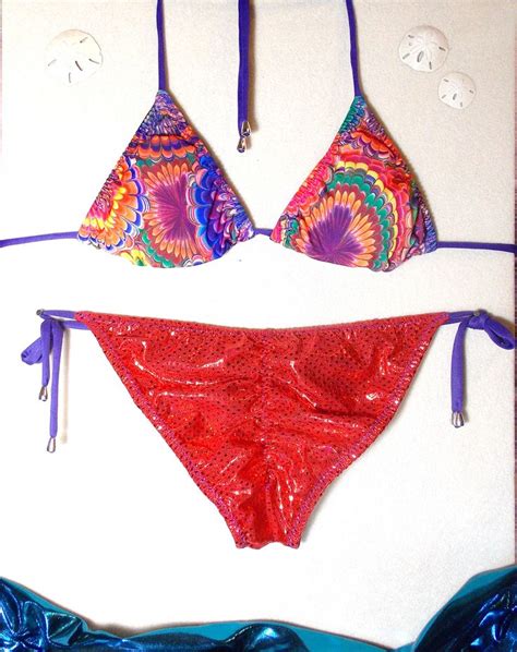 Sexy Scrunch Bikini Red Holographic Mystique Custom Betweeky 10x14x20 Bottoms Hippy Flower